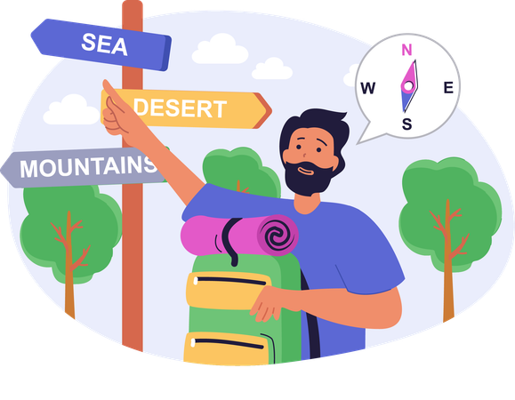 Tourist man finding travel location  Illustration