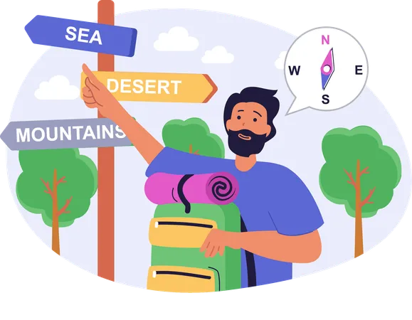 Tourist man finding travel location  Illustration