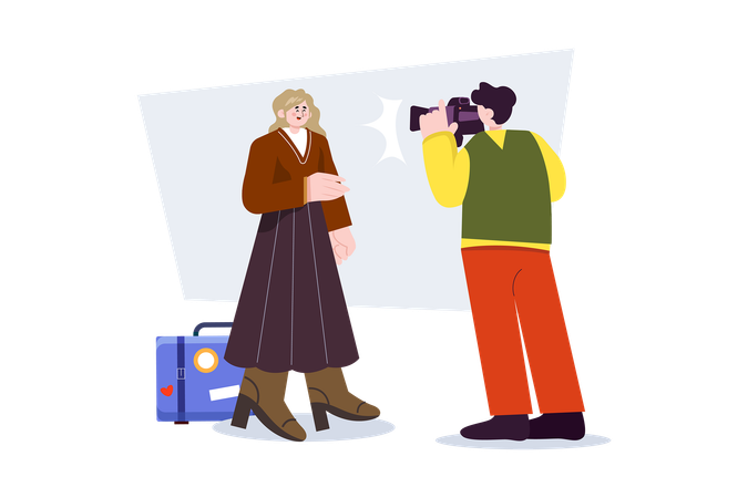 Tourist man taking photo of woman  일러스트레이션