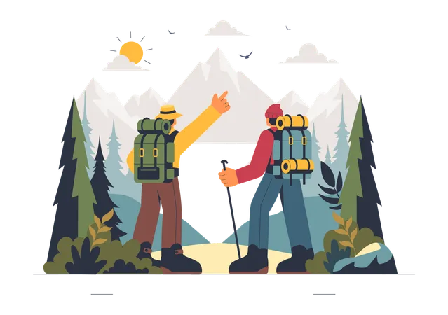 Tourist people enjoys mountain climbing  Illustration