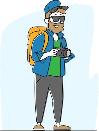 Tourist Photographer with Backpack Illustration