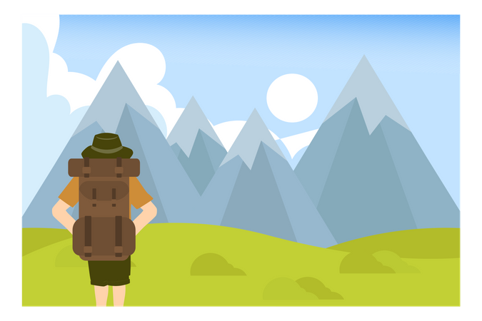 Tourist Reached The Hill Station With Backpack  Illustration