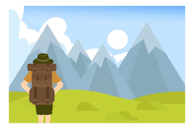 Tourist Reached The Hill Station With Backpack  Illustration