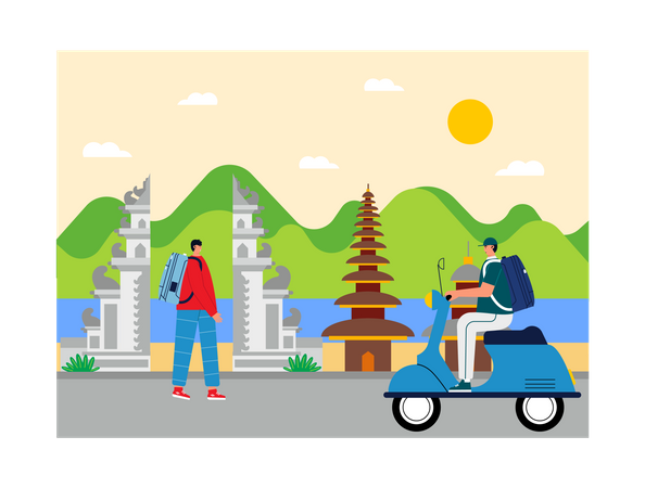 Tourist reist nach Bali, Indonesien  Illustration