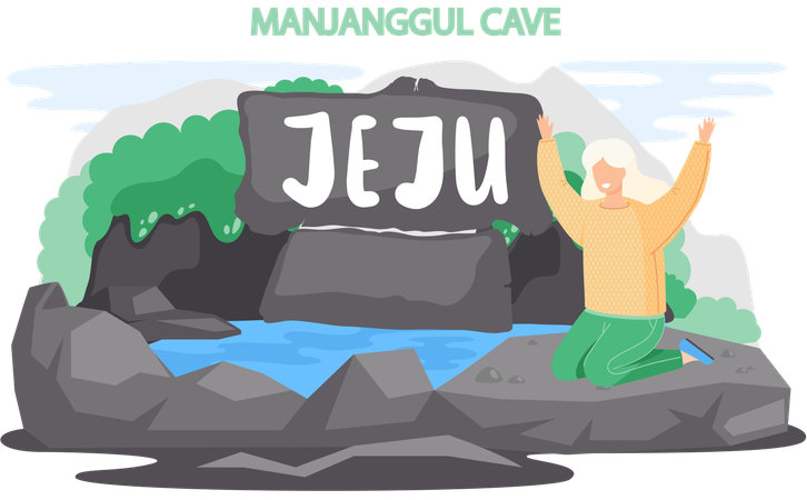 Tourist auf dem Weg zur Manjanggul-Höhle  Illustration