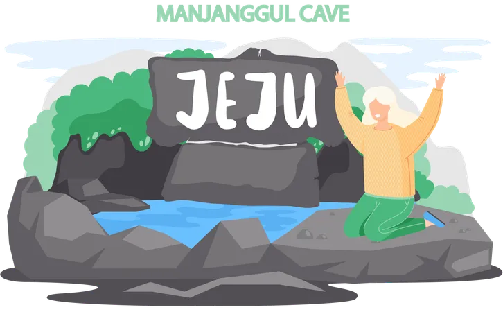 Tourist auf dem Weg zur Manjanggul-Höhle  Illustration