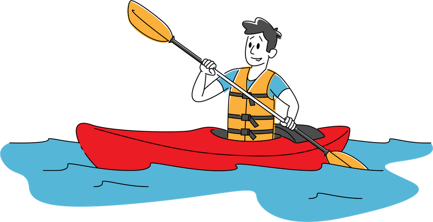 Tourist Rowing in Kayak  Illustration