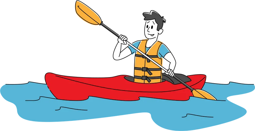 Tourist Rowing in Kayak  Illustration
