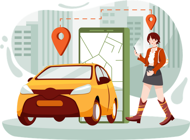 Tourist searching online cab for travelling  Illustration