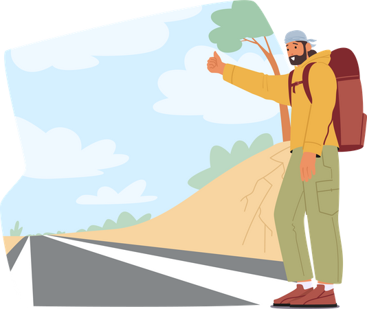Tourist showing thumbs up for lift Illustration