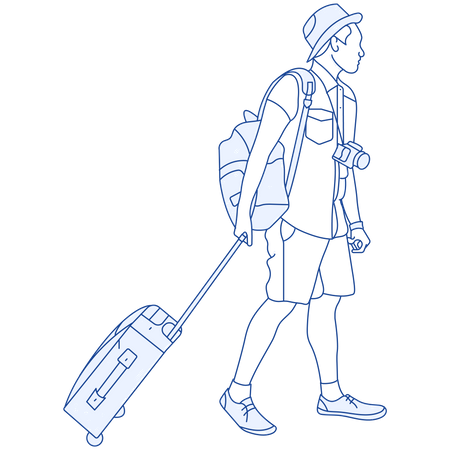Tourist zu Fuß mit Taschen  Illustration