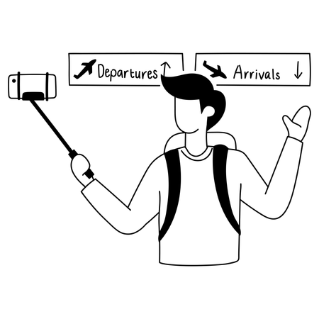 Tourist takes selfie at airport  Illustration
