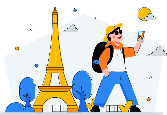Tourist taking photo at eiffel tower  Illustration