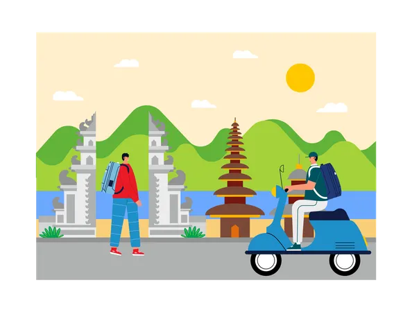 Tourist travelling at bali indonesia  일러스트레이션