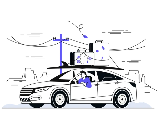 Tourist travelling in car  Illustration