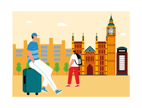 Tourist travelling in London  Illustration