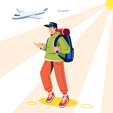 Tourist travelling internationally with passport  Illustration