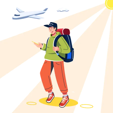 Tourist travelling internationally with passport  Illustration