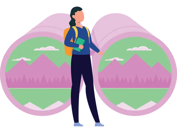 Tourist using binoculars  Illustration
