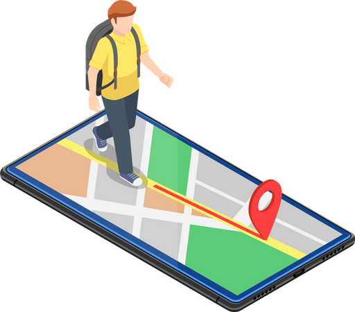 Tourist using Mobile GPS navigation system Illustration