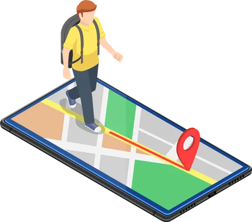 Tourist using Mobile GPS navigation system  Illustration