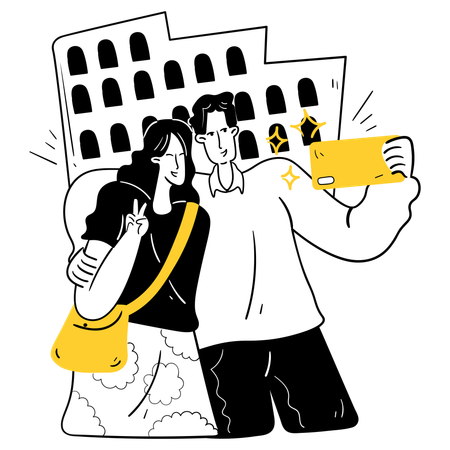 Tourist Visiting Iconic Landmarks  Illustration