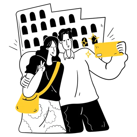 Tourist Visiting Iconic Landmarks  Illustration