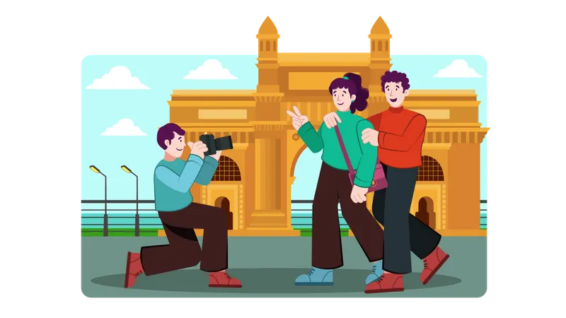 Tourist visiting india gate  Illustration