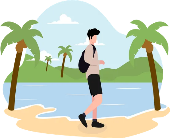 Tourist walking at beach  Illustration