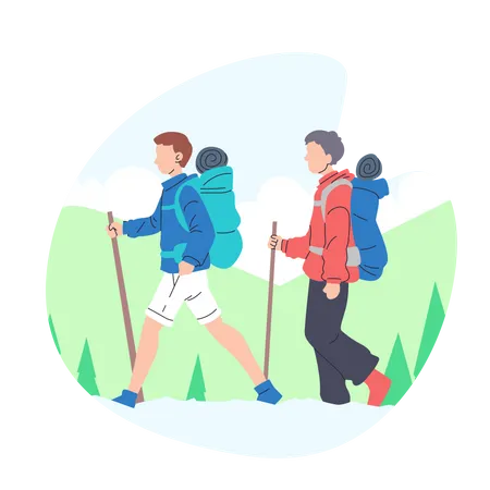 Tourist walking with backpacks  Illustration
