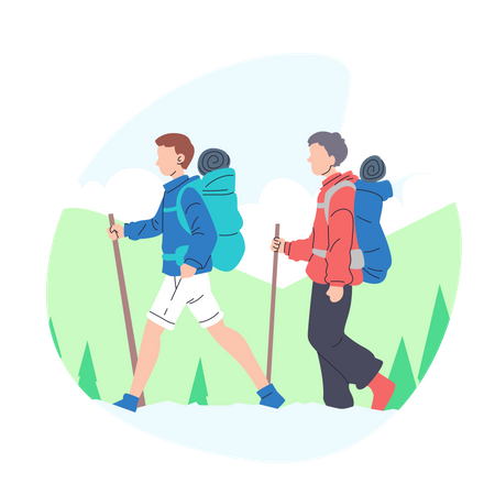 Tourist walking with backpacks  Illustration