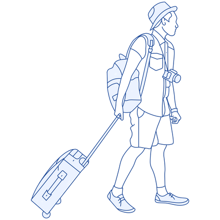 Tourist walking with bags  Illustration