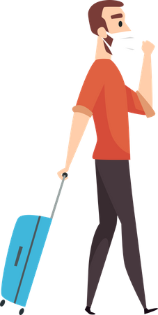 Tourist Wearing Mask with luggage  Illustration