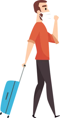 Tourist Wearing Mask with luggage  Illustration