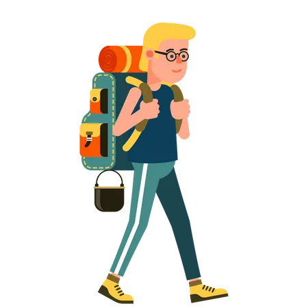 Tourist With Backpack Men Hiker With Backpacks Traveler Walking Illustration