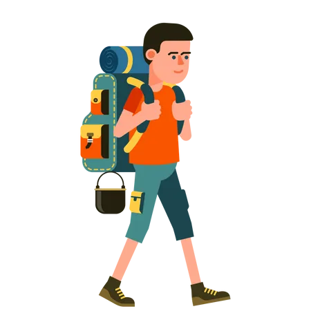 Tourist With Backpack Men Hiker With Backpacks Traveler Walking Illustration