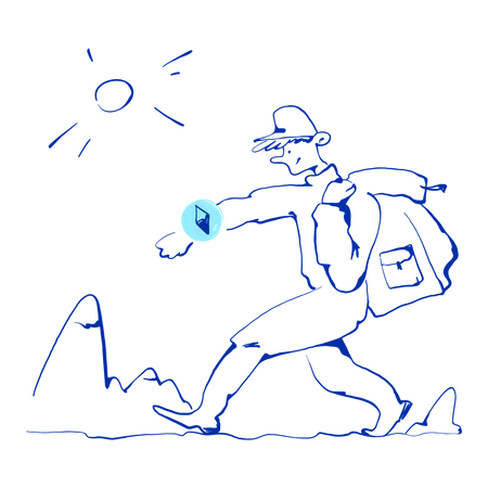Tourist with backpack and compass Illustration