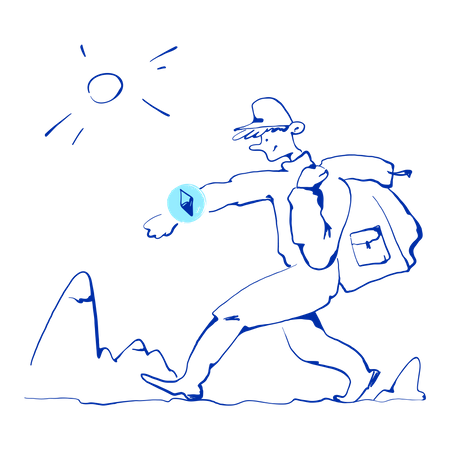 Tourist with backpack and compass  Illustration