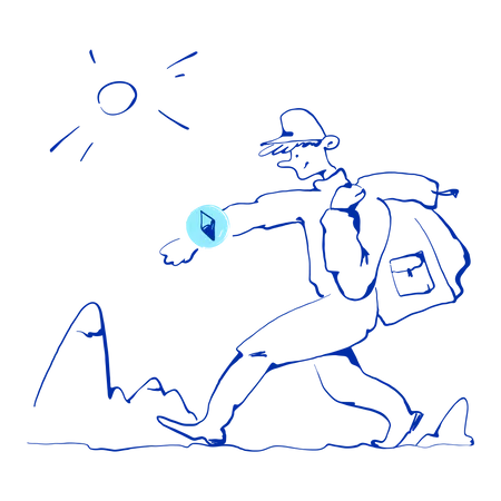 Tourist with backpack and compass  Illustration