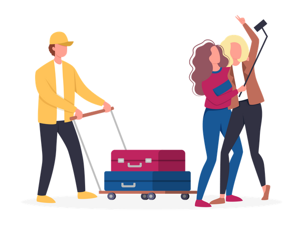 Tourist with luggage and handbag  Illustration