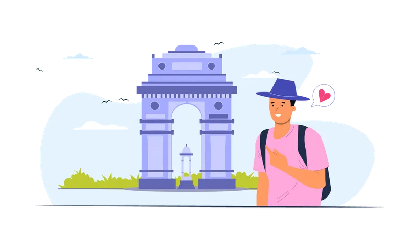 Tourist zeigt India Gate  Illustration