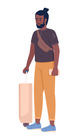 Touriste masculin barbu avec bagages et billet  Illustration