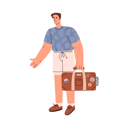 Touriste masculin partant en voyage  Illustration