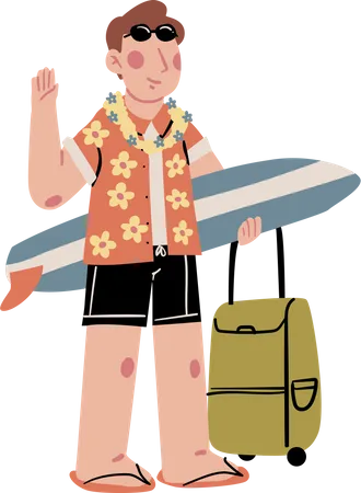 Touriste masculin se dirigeant vers la plage  Illustration
