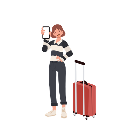 Touriste montrant le Wi-Fi sur son smartphone  Illustration
