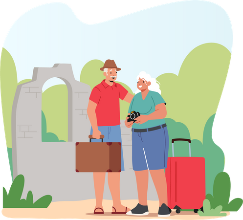 Touriste senior en voyage  Illustration