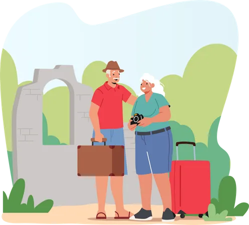 Touriste senior en voyage  Illustration