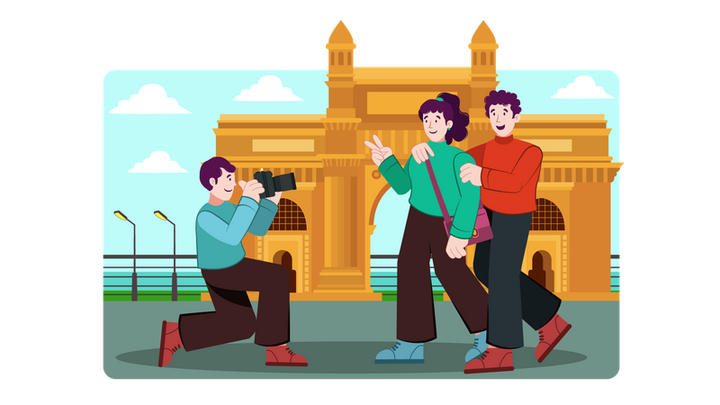 Touriste visitant la porte de l'Inde  Illustration