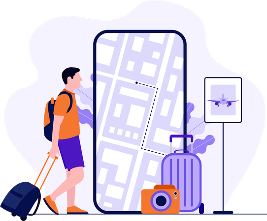 Les touristes voyageant avec Mobile Map  Illustration