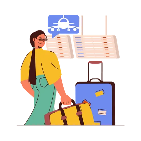 Touristin am Flughafen mit Gepäck  Illustration